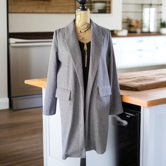 ZARA Women's Gray Herringbone Open Front Blazer Coat- M - Picture 2 of 10